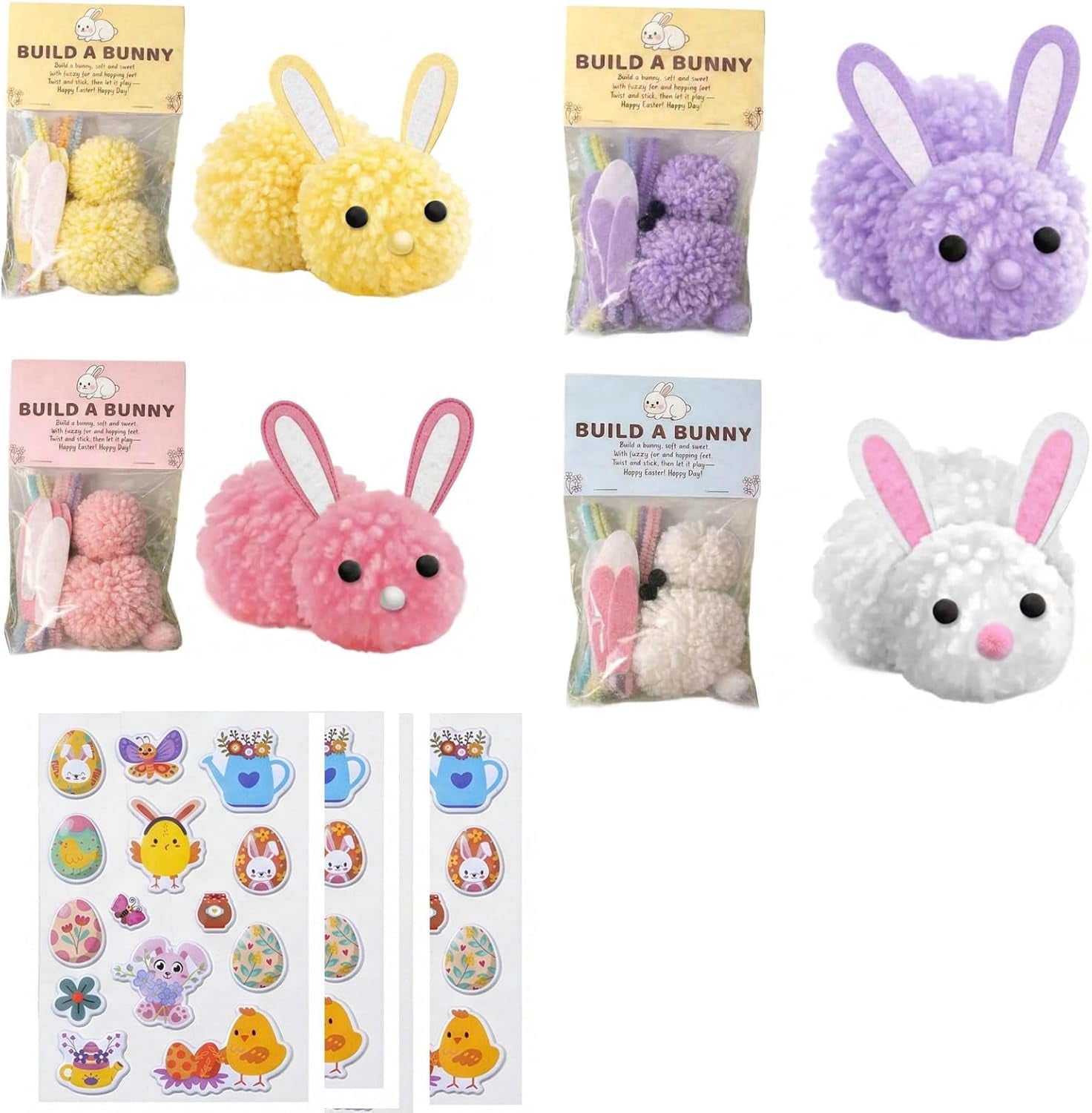 Build a Bunny Easter Craft Kit DIY Bunny Craft Activity for Easy Craft Easter Basket Stuffers for Home Classroom Party (4 Pcs Mix Home Pack)(Q)