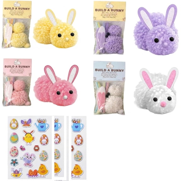 Build a Bunny Easter Craft Kit DIY Bunny Craft Activity for Easy Craft Easter Basket Stuffers for Home Classroom Party (4 Pcs Mix Home Pack)(Q)