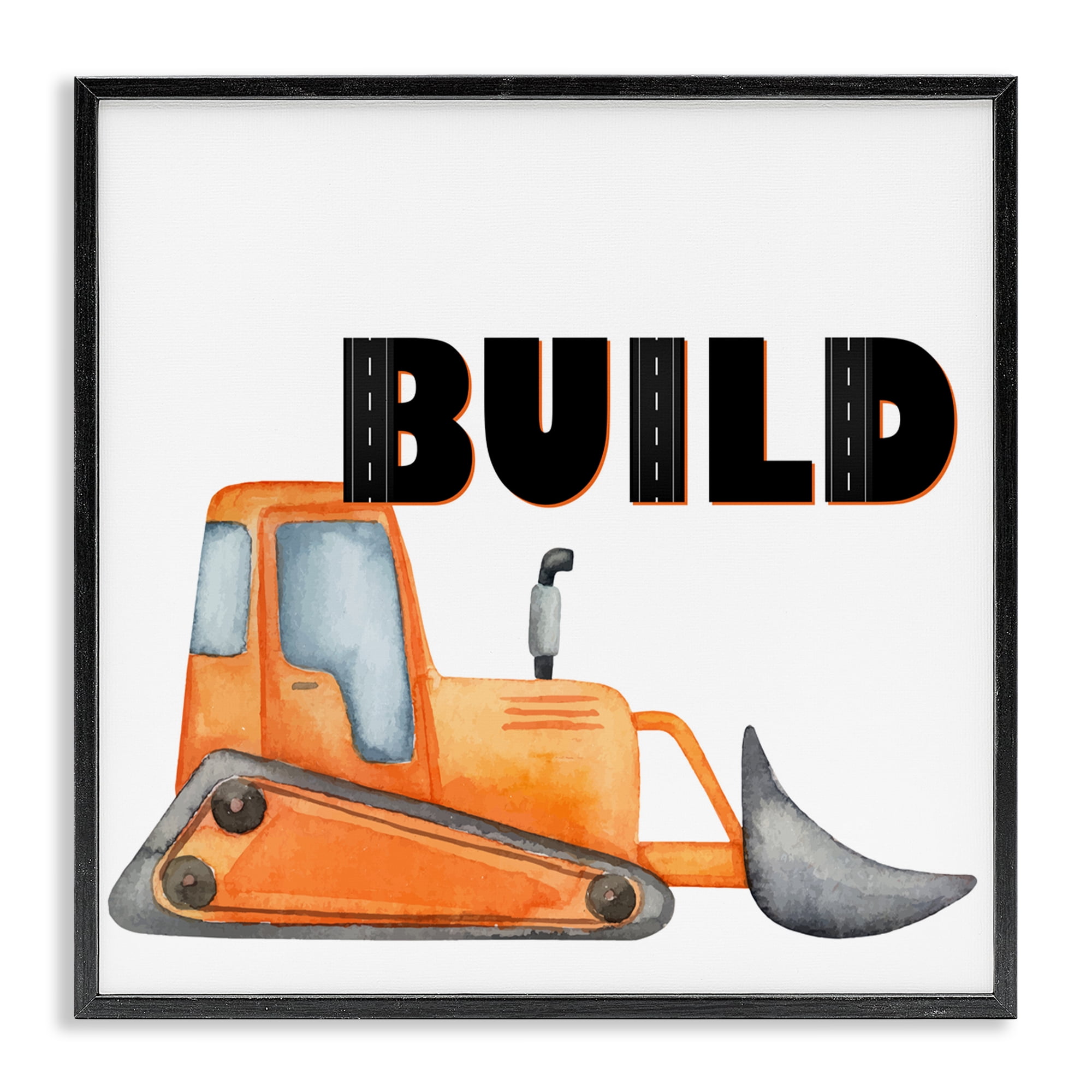 Build with Orange Bulldozer Black Framed Giclee Art, design by Kim Allen