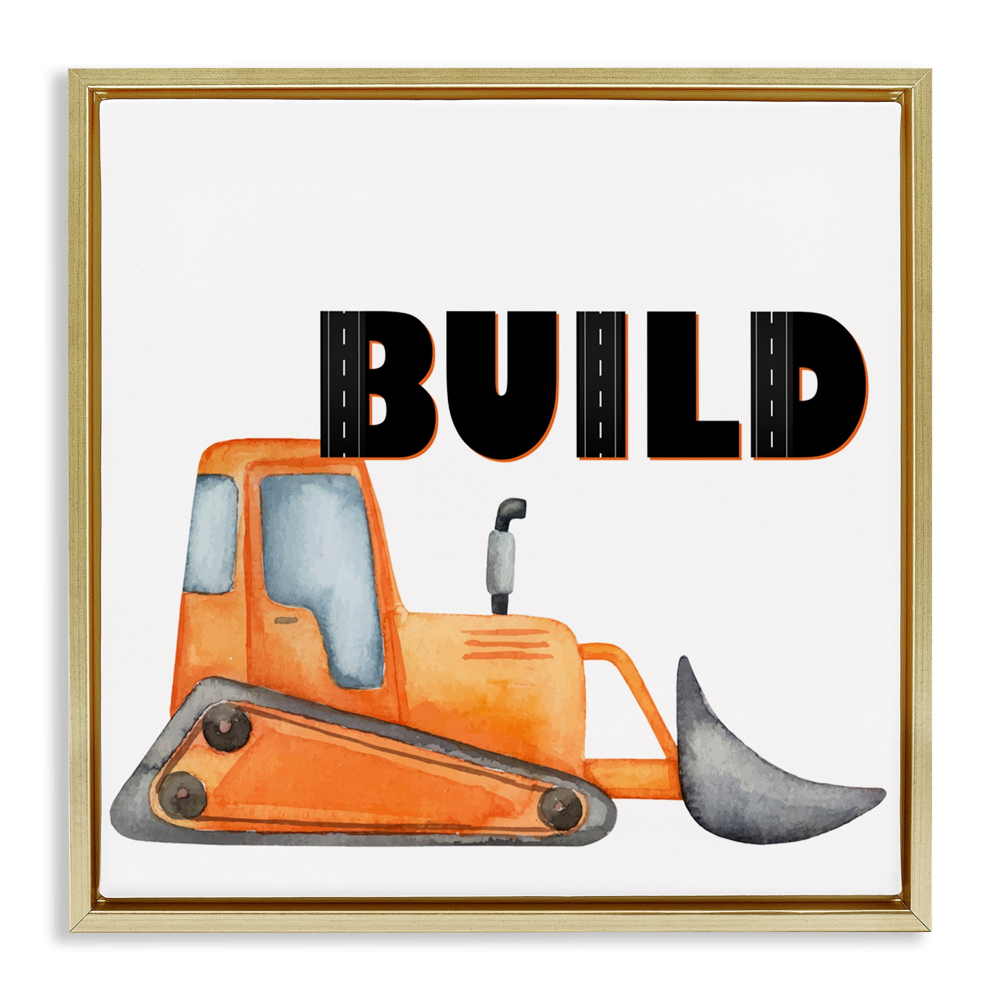 Build with Orange Bulldozer Gold Framed Floater Canvas Wall Art, design by Kim Allen