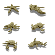 BuildInk Articulated Skeleton Sea Creature Set   6pc 3D Printed Ocean Animal Bundle   Shark, Crab, Turtle, Octopus, Starfish & Stingray Style Figures