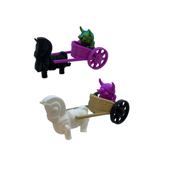 BuildInk Viking Chariot Set 3D Printed Miniature Toy Random Color Combo Includes Viking, Horse & Cart 1 Set
