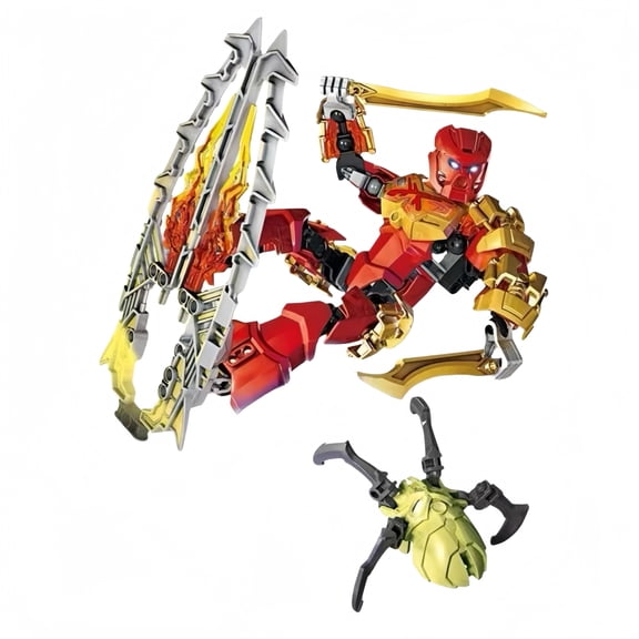 Buildable Fire Master Flame Warrior Set, Action Figure with Dual Blades