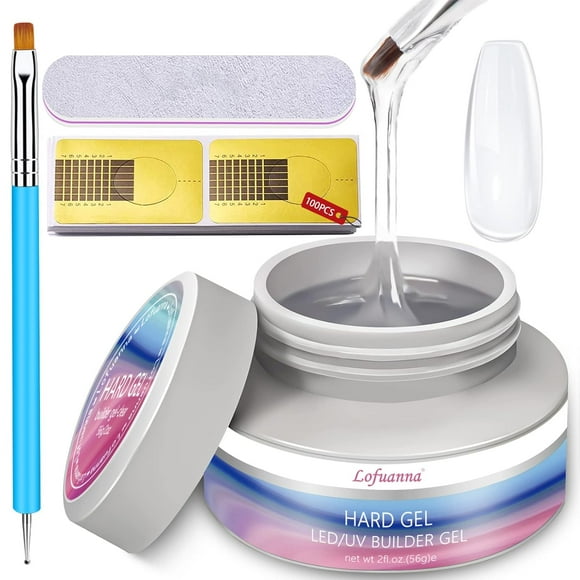 Builder Gel Lofuanna 56g LED/UV Clear Builder/Hard Gel For Nails Self-Leveling Formula Builder Gel with Nail Art Brush Nail File Nail Forms Nail Strengthen Gel Nail Art Manicure Set for Strengthening