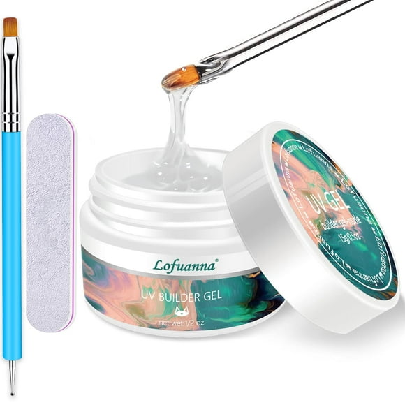 Builder Gel Lofuanna Nail Thickening Solution Clear Gel Builder For Nails Self-Leveling Formula Builder Gel with Nail Art Brush Nail File for Beginners Nail Strengthen Gel Nail Art Manicure Set for S