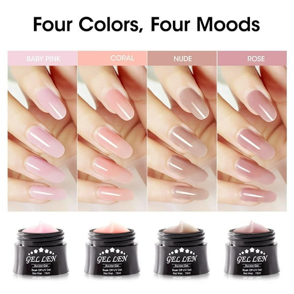 Builder Gel, Nail Extension UV Nail Gel Set Acrylic Nail Gel Kit, Easy DIY Home Gel Manicure - Pink Nudes Peach 4 Colors Hard Gel Builder 15ml