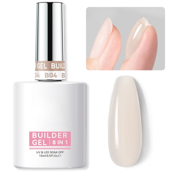 Builder Gel for Nails, 8-in-1 Hard Gel for Nail Extensions, Base Gels & Strengthener, Light Pink Rhinestone Glue for DIY Beginners
