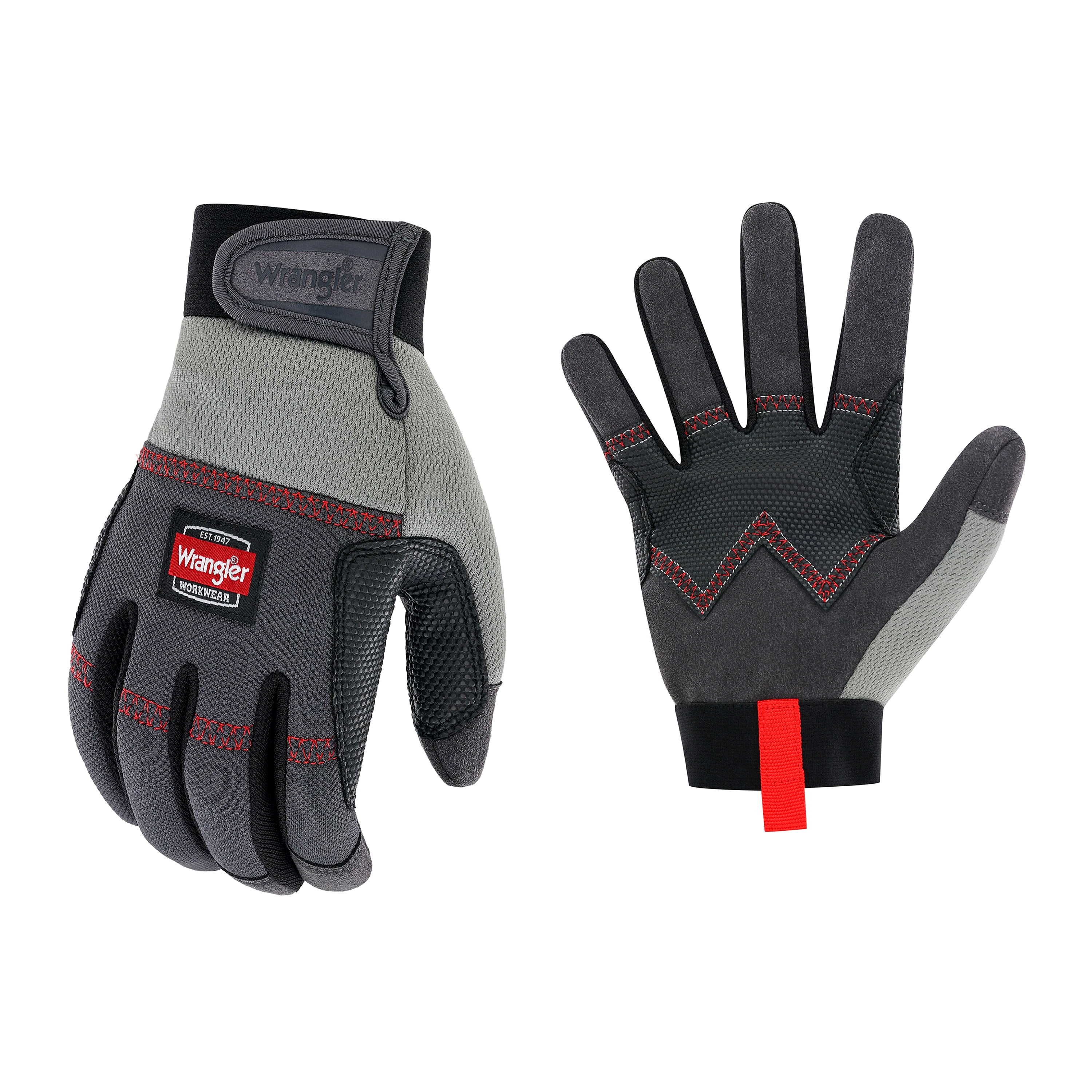 Wrangler Men’s Builder Work Gloves – Large, Synthetic Leather Palm Glove, Reinforced Grip, Breathable