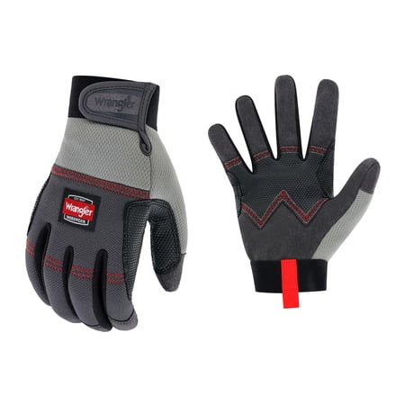 Wrangler Men’s Builder Work Gloves – Medium, Synthetic Leather Palm Glove, Reinforced Grip, Breathable