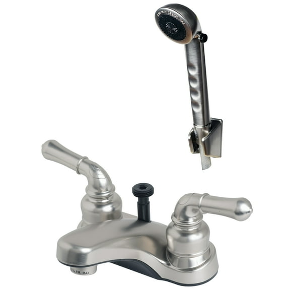 Builders Shoppe 2009BN/4120BN RV/Motorhome Non-Metallic Diverter Lavatory Faucet with Matching Hand Held Shower Set Brushed Nickel Finish