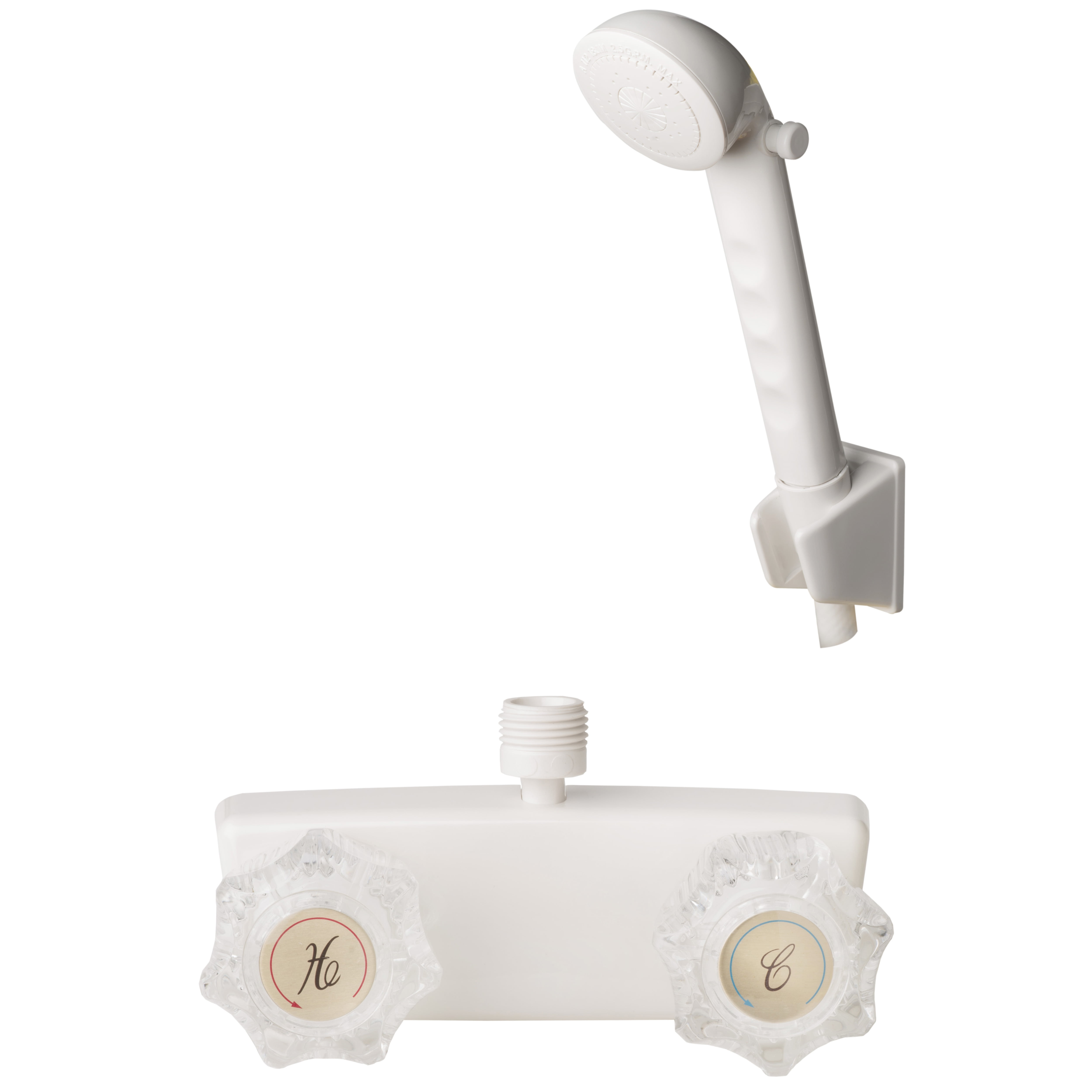 White Non-Metallic RV Shower Diverter with Handheld Shower Set