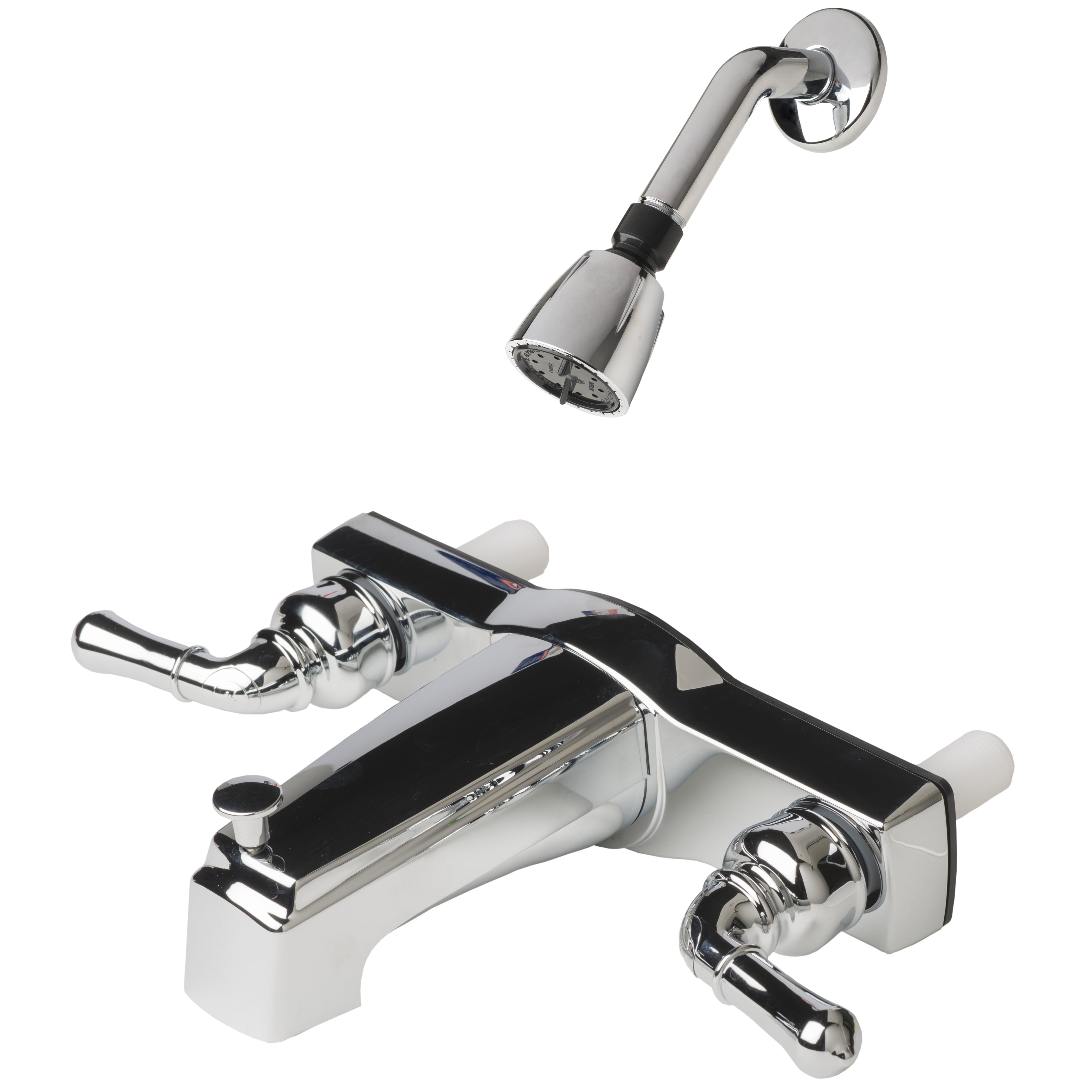Builders Shoppe 3310CP/4010CP Mobile Home Two Handle Non-Metallic 8" Tub Shower Faucet Diverter Valve with Shower Head Chrome Finish