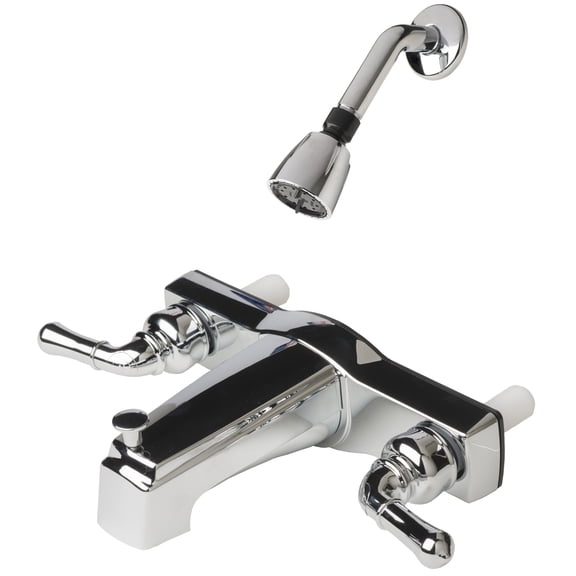 Builders Shoppe 3310CP/4010CP Mobile Home Two Handle Non-Metallic 8" Tub Shower Faucet Diverter Valve with Shower Head Chrome Finish