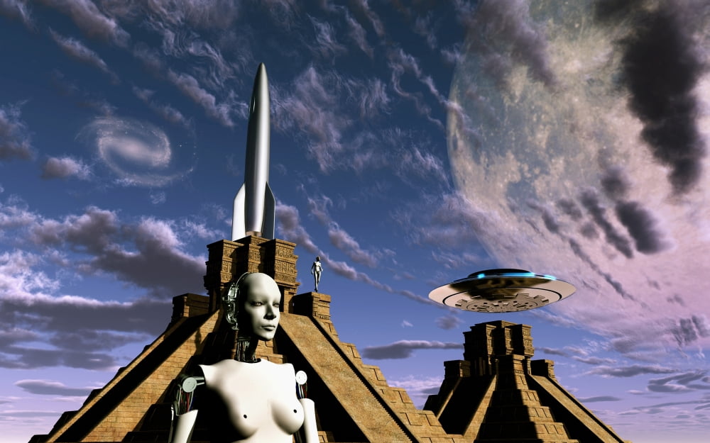 Builders of the Mayan Pyramids visit their launch and landing site Canvas Art - Mark StevensonStocktrek Images (18 x 12)