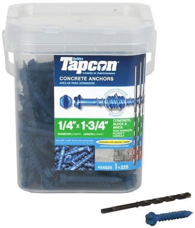 Tapcon 1/4 x 1-3/4 Inch Blue Hex Head Concrete Anchors, 225 PCS
