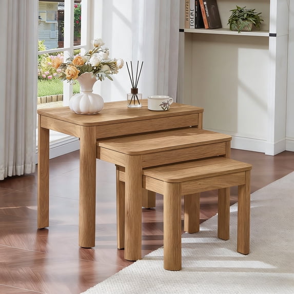 Buildhom Farmhouse 3pc Nesting Tables Set, Rustic Wood Stacking End Tables with Storage Shelves for Living Room, Dark Wood