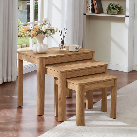 Buildhom Farmhouse 3pc Nesting Tables Set, Rustic Wood Stacking End Tables with Storage Shelves for Living Room, Dark Wood
