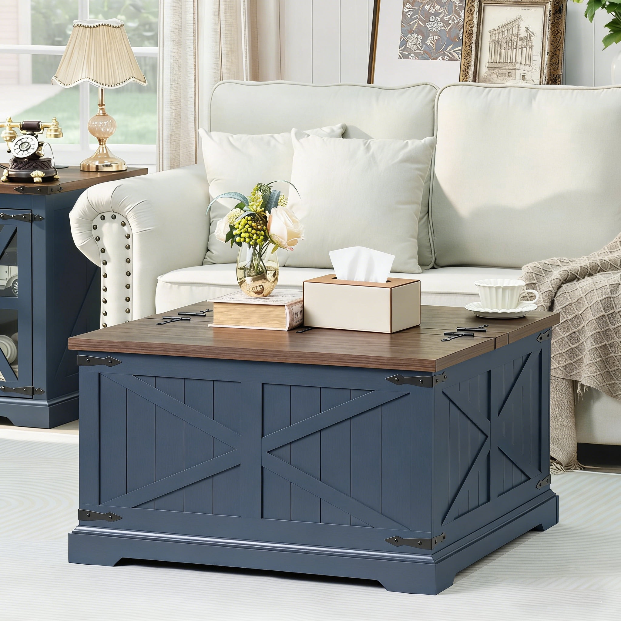 Center Table Light Buildhom Farmhouse Coffee Table with Hidden Storage, Lift-Top Square ...