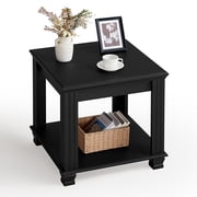 Buildhom Farmhouse End Table, Large 2-Tier Side Table with Storage Shelf, Rustic Brown Square Tea Table for Living Room, Black