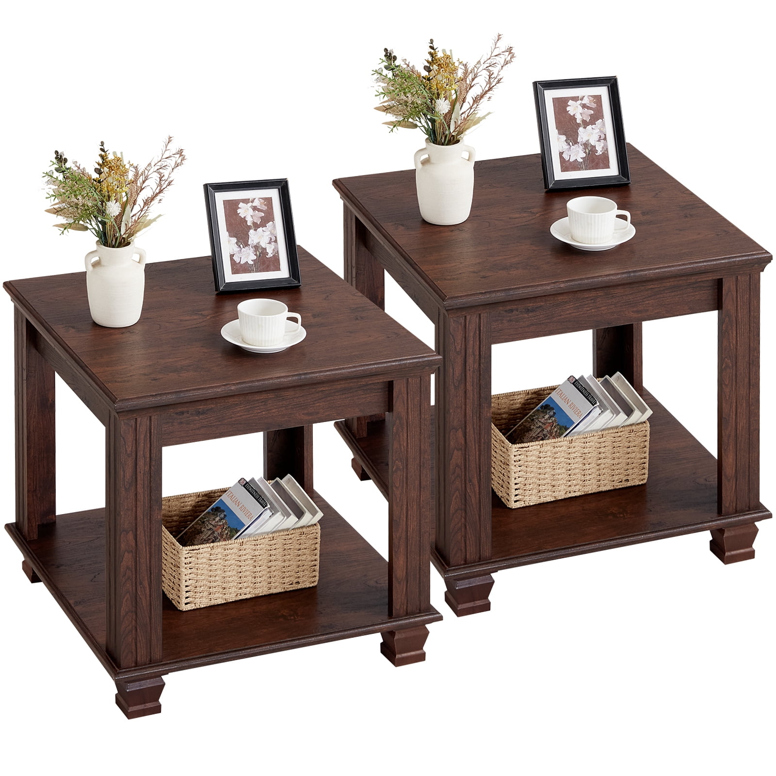 BuildHom, Farmhouse End Table Set of 2, 21.65" square, Rustic Brown ...