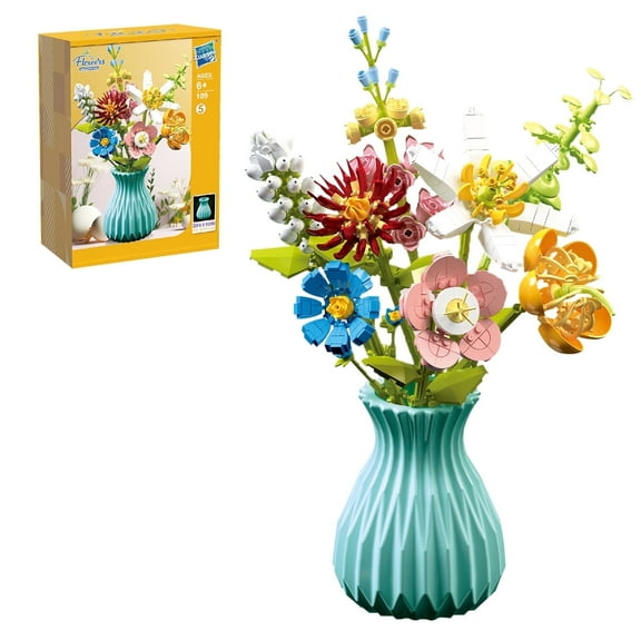 HANMUN Flower Bouquet Sets Building Flowers with Vase for Adults Botanical Collection Home Decoration Birthday Gift