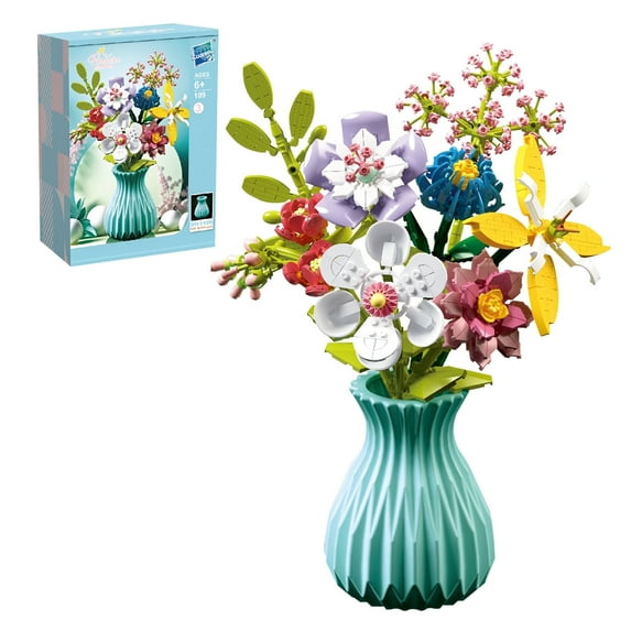 Flower Bouquet Sets Building Flowers with Vase for Adults Botanical Collection Home Decoration Birthday Gift