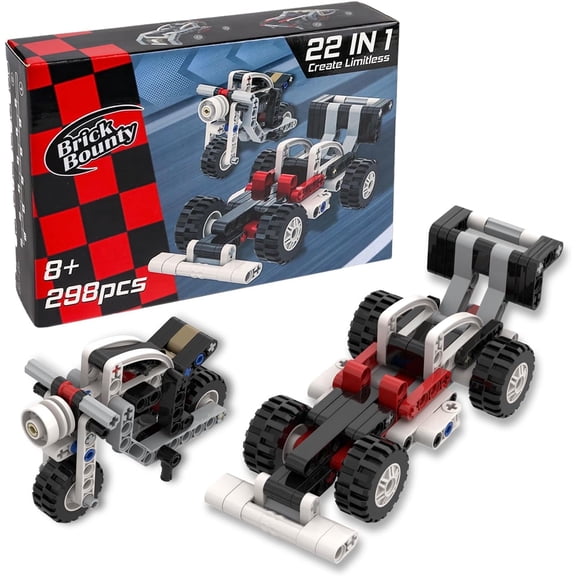 Building Block Car Toy Set, Bricks Transforms Form Racing-Car to Motorcycle to Scooter to Robot to Helicopter, 2 Sets Bricks Included 22 variants (298 Pcs)