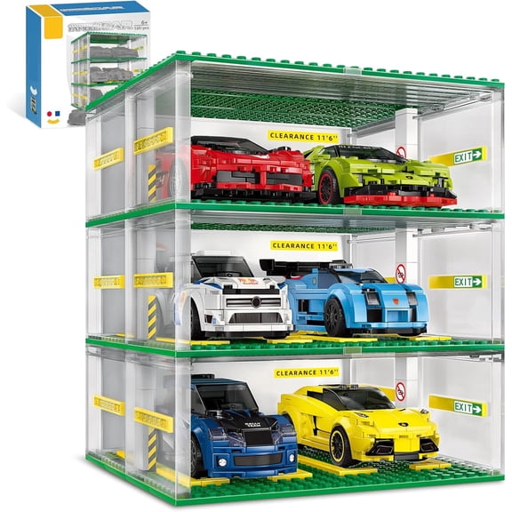 130 Pieces 3-Story Garage Display Building Blocks Set, Compatible with 8-Stud Wide Building Brick Cars