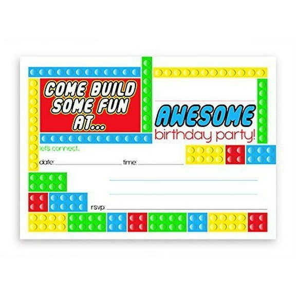 Building Block LARGE Invitations - 10 Invitations 10 Envelopes