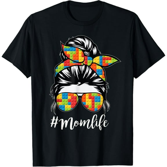 Building Block Messy Bun Mom Life Master Builder Mothers Day T-Shirt100% pure cotton