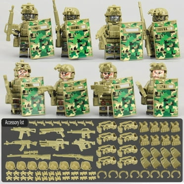 Building Block Minifigures SWAT Team Set of 8, Military SWAT Minifigures Building Blocks, SWAT Action Figures Building Blocks, SWAT Police Figure for Boys Age 4-7(Green)