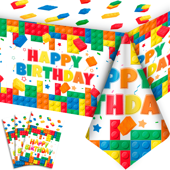 Building Block Party Supplies, 3pcs Building Block Tablecloths Building Block Party Table Cover for Building Block Birthday Party