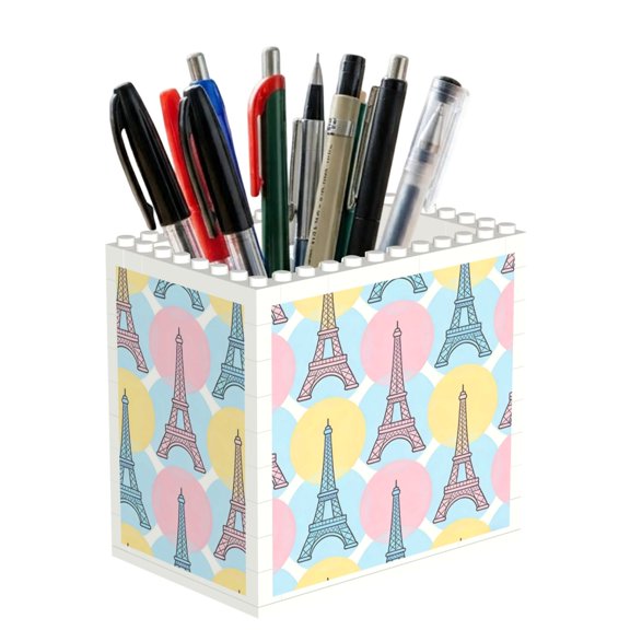 Building Block Pen Holder Desk Organizer Holds Pens Pencils Markers Gift For Desk Office Family Friends Eiffel Tower (2)
