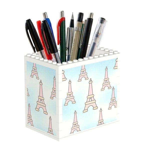 Building Block Pen Holder Desk Organizer Holds Pens Pencils Markers Gift For Desk Office Family Friends Eiffel Tower (3)