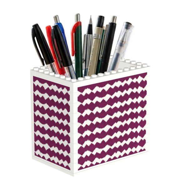 Building Block Pen Holder Desk Organizer Holds Pens Pencils Markers Gift For Desk Office Family Friends Magenta Houndstooth_3