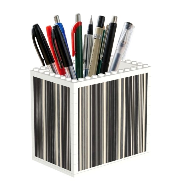 Building Block Pen Holder Desk Organizer Holds Pens Pencils Markers Gift For Desk Office Family Friends Pale Violet Grey Stripe_1