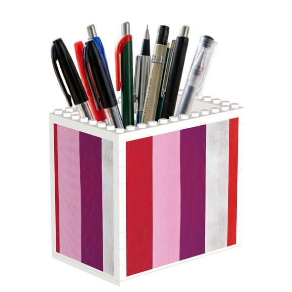 Building Block Pen Holder Desk Organizer Holds Pens Pencils Markers Gift For Desk Office Family Friends Purplish Red Stripe_82927_4