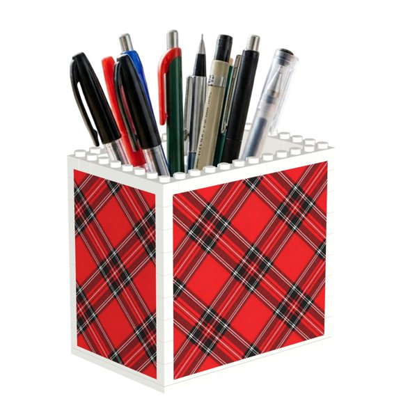 Building Block Pen Holder Desk Organizer Holds Pens Pencils Markers Gift For Desk Office Family Friends Red And Black Checkered Pattern