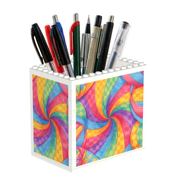Building Block Pen Holder Desk Organizer Holds Pens Pencils Markers Gift For Desk Office Family Friends Tie-Dye Pattern Rainbow Colors