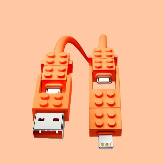 Building Block Style Four-in-One Fast Charging Data Cable, Dual-Port to Dual-Port Charging Cable with USB/Type-C/Lightning, Multi-Interface Fast Charging Cable, Suitable for Samsung/iPhone
