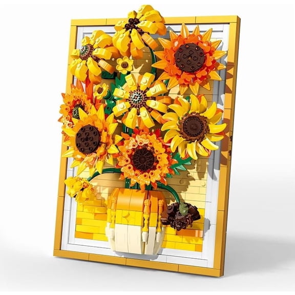 Building Block Sunflower Picture Frame, Creative Eternal Artificial Flower Plant Models, 1011 PCS-JJ9233