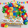 Building Block Themed All-in-One Birthday Party Decor and Tableware Set ...