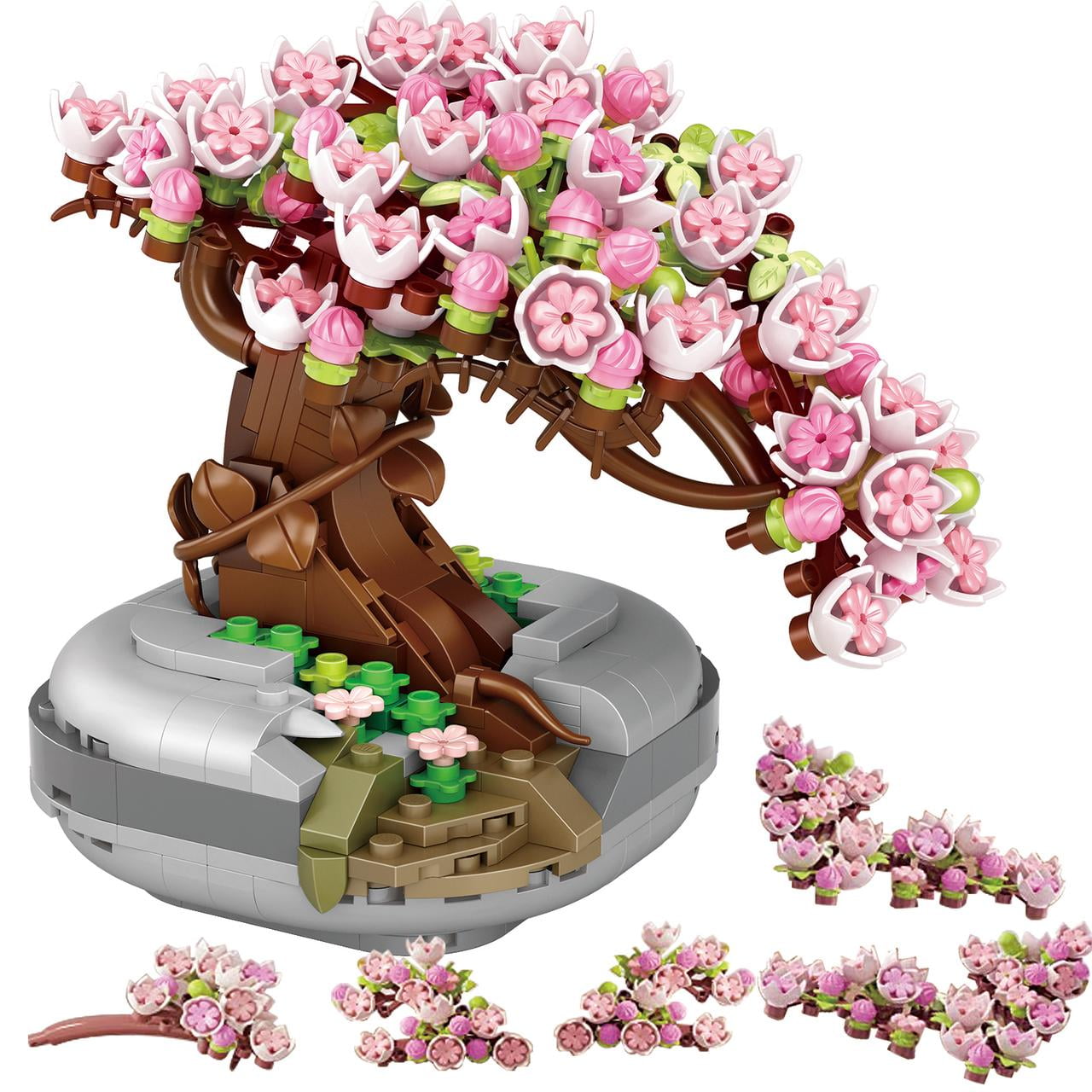 Building Blocks for Adults- Cherry Blossom Tree Building Toys, Bonsai Botanical Collection Toy Building Sets, Plants and Flowers DIY Home Decoration, Gifts for Women Kids (Not Compatible with Lego)