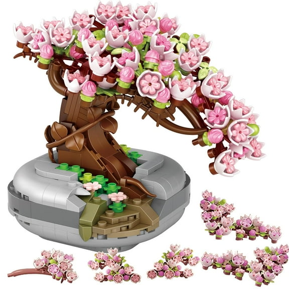 Building Blocks for Adults- Cherry Blossom Tree Building Toys, Bonsai Botanical Collection Toy Building Sets, Plants and Flowers DIY Home Decoration, Gifts for Women Kids (Not Compatible with Lego)