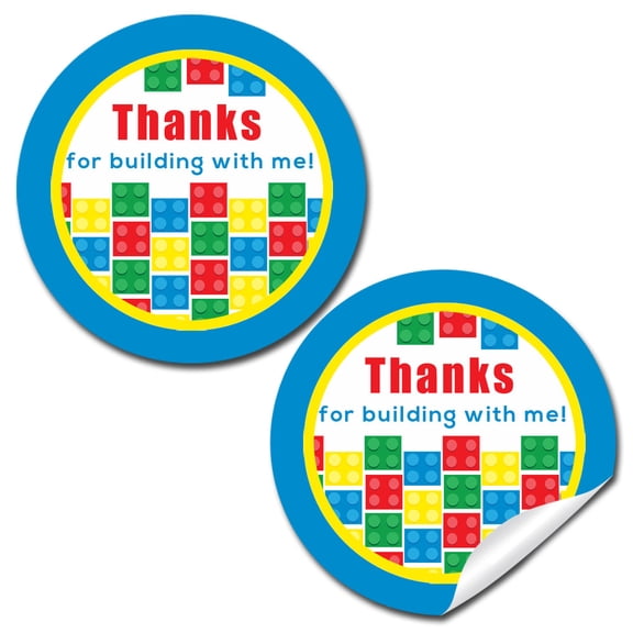 Building Blocks Birthday Party Stickers 40 Pack 2" Round Circle Labels Party Favors, Goodie Bag Labels, Envelope Seals, Cupcake Toppers & Thank You Stickers by Amanda Creation
