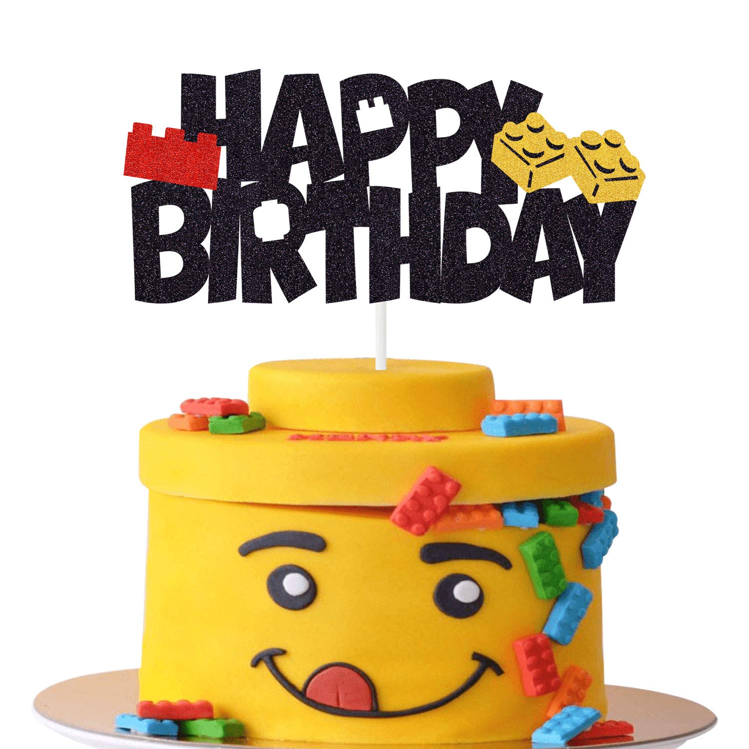 Building Blocks Cake Topper Glitter Happy BSL1 Birthday Cake Decoration