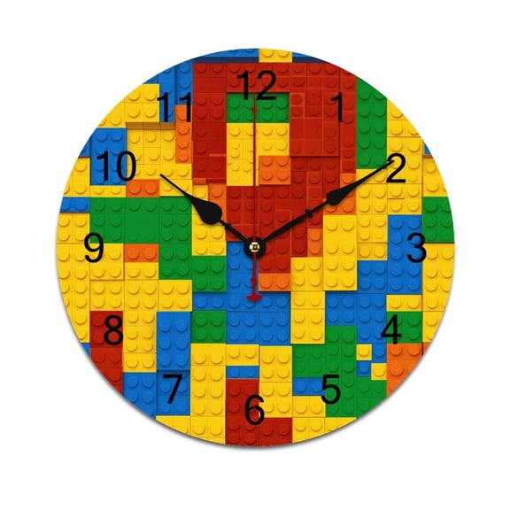 Building Blocks Construction Brick Bedroom Wall Clock Large Modern Kitchen Dinning Round Living Room Watch Home Decor 10in