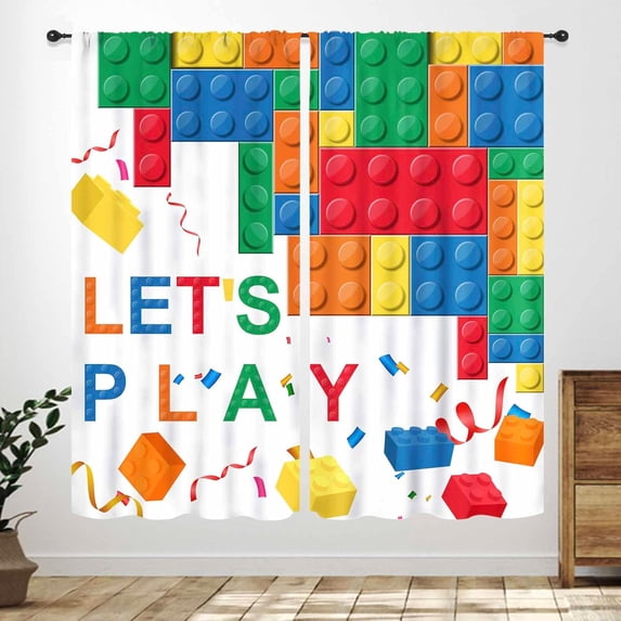 Building Blocks Curtains,Colorful Brick Constructor Boys Girls Bedroom ...