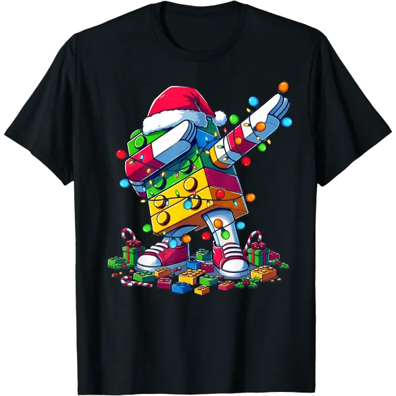 Building Blocks Dabbing Christmas Lights T-Shirt Unisex S-5XL Hot Trending Shirt Birthday Gift