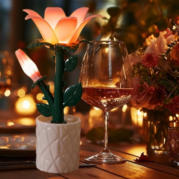 Building Blocks Flowerpot Night Light - Tulip Rose Freesia LED Flower Pot Lamp, Building Blocks Floral Nightlight for Bedroom Decor and Gift